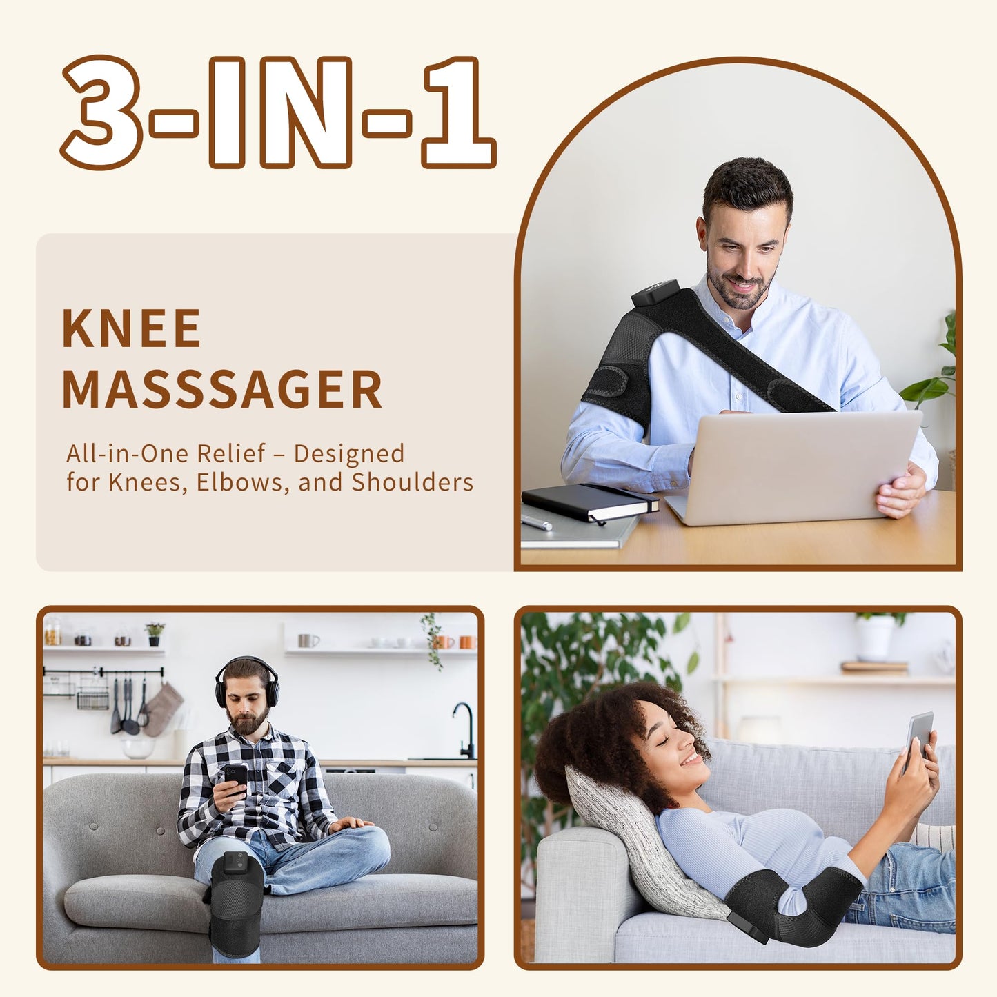 Nekteck Knee Massager with Heat - Cordless Heated Knee Brace with Vibration for Pain Relief, Rechargeable Knee Heating Massager with 5 Heat Levels and 3 Massage Mode (2 Packs)