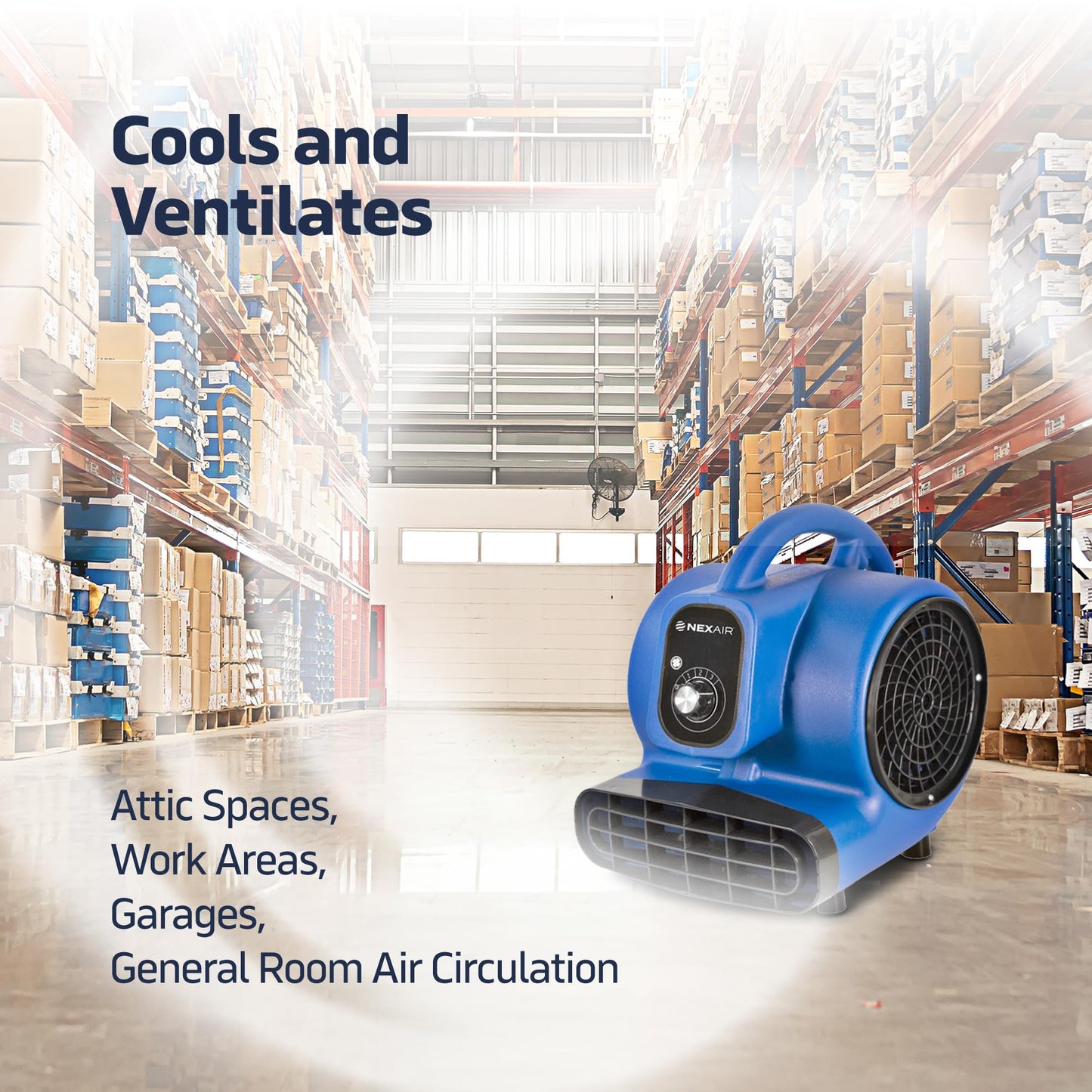NEXAIR 1/4 HP High-Velocity Industrial Carpet Dryer 3 Speed, Powerful Air mover blower Adjustable angle, Floor drying fan, Dries, Cools, and Ventilates Attic Spaces, Work Areas, Garages
