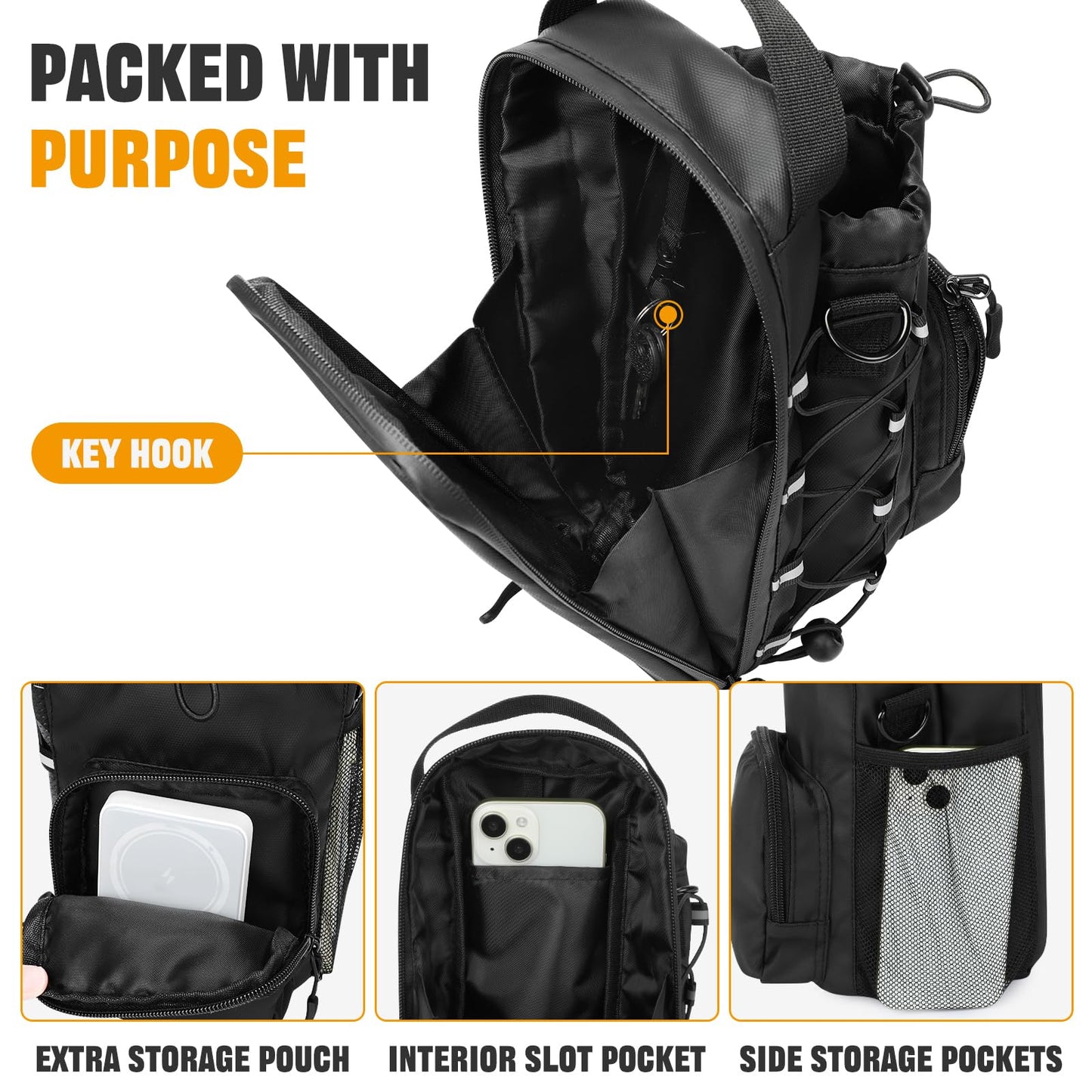 HUNTVP Magnetic Gym Bag Water Bottle Carrier Holder with Shoulder Strap & Phone Pockets, Magnetic Water Bottle Bag Pouch for Gym Fitness Essentials Accessories for Men and Women