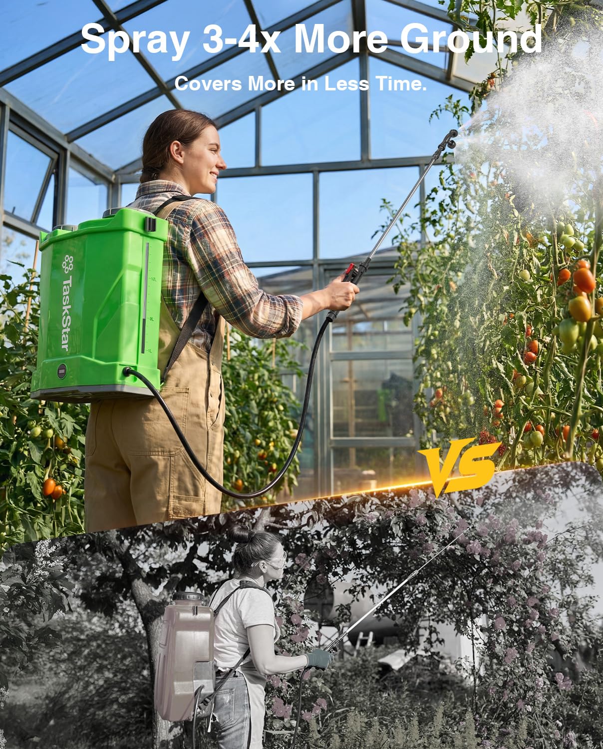 Taskstar Battery Powered Backpack Sprayer 4 Gallon,Two 2000mAh Batteries Electric Sprayer with 0-100 PSI Adjustable, 32" Wand, 6 Nozzles for Lawn Garden Weed Pest Control & Fertilizing