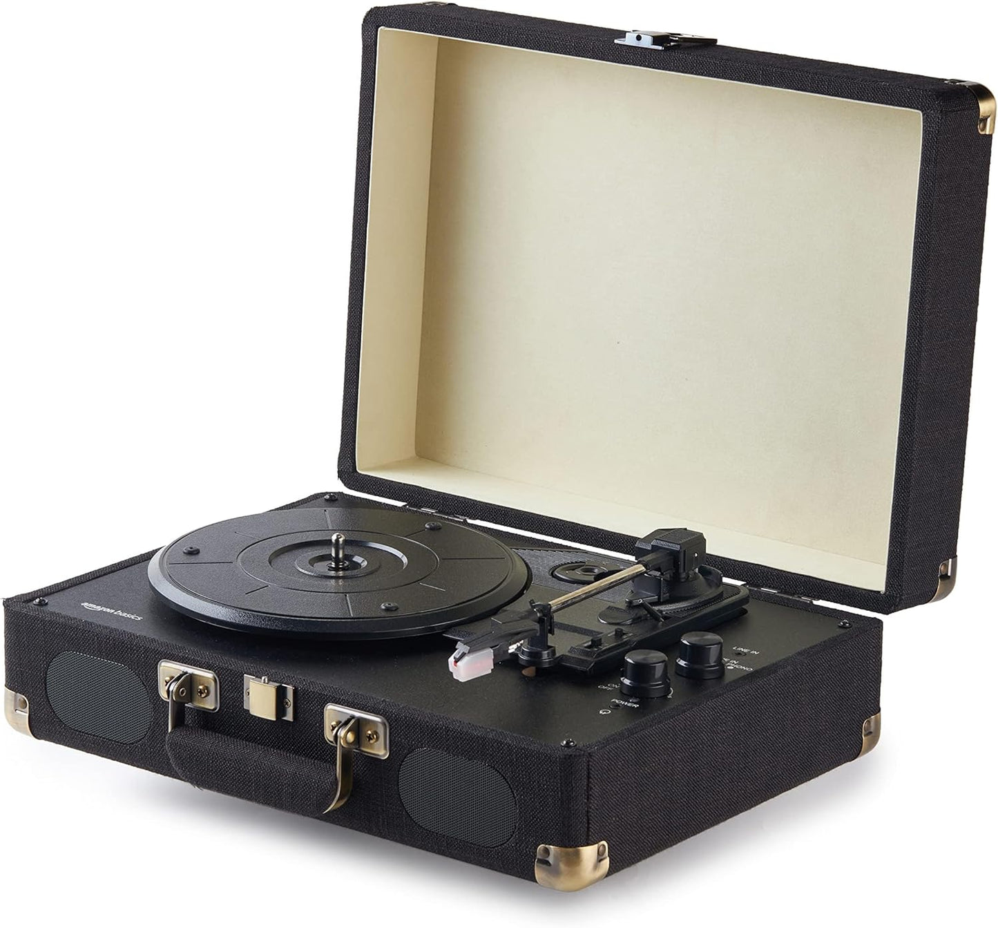 Amazon Basics 3-Speed, Portable Suitcase Vinyl Turntable Record Player with Built-in Stereo Speakers, Belt Drive