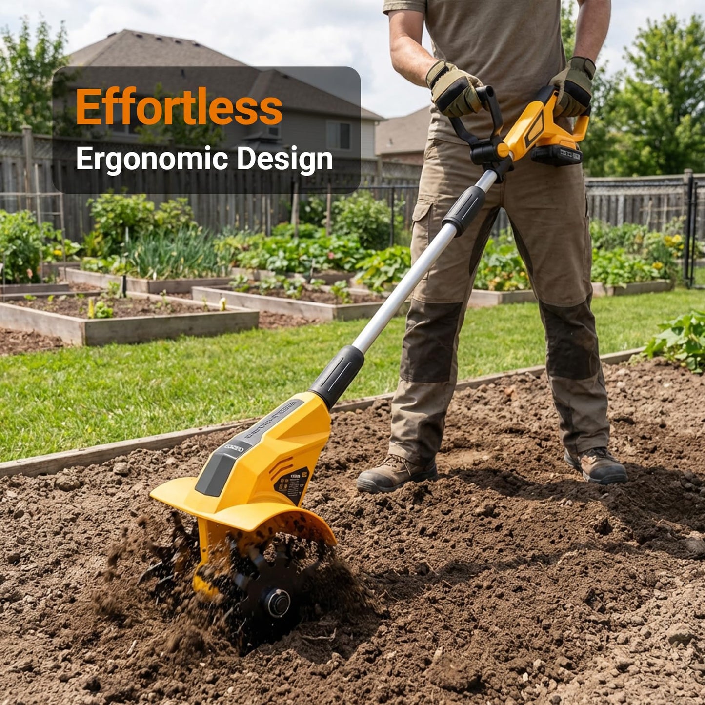 Brushless Tiller Cultivator Compatible with Dewalt 20V Battery(Tool Only), 8.9In Tilling Width and 7.1In Depth Cordless Electric Garden Tiller, Battery Powered Rototiller for Lawn/Gardening