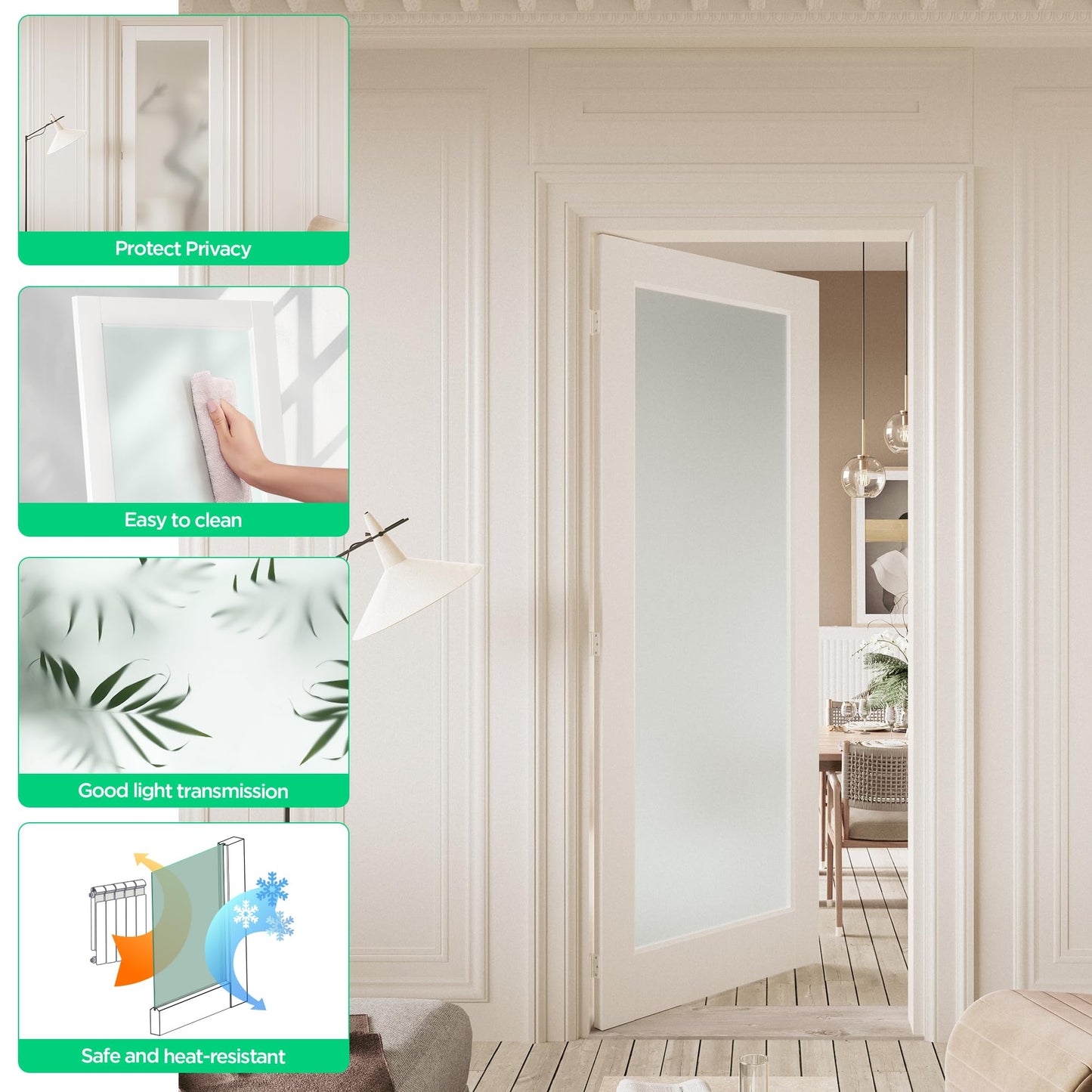COSHOMER Slab Door Interior for 30" X 80" Opening,Full Lite Tempered Frosted Glass,Solid Core,Pre-Assembled,Premium Baking Paint Finish for Bathroom,Pantry,White,Easy Install, Without Hardware Kit