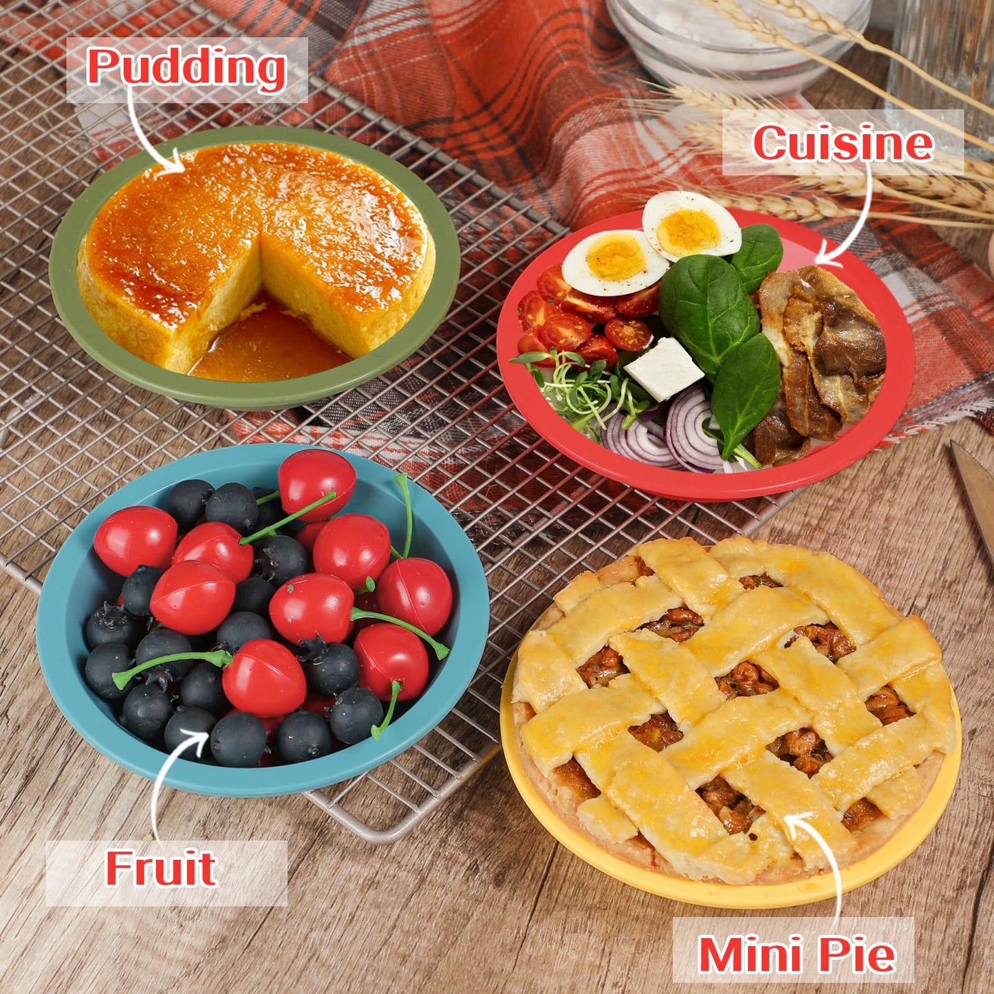 Webake 5 Inch Silicone Mini Pie Pans for Baking, Non-stick Small Tart Pan Quiche Baking Dish, BPA-Free Set of 4