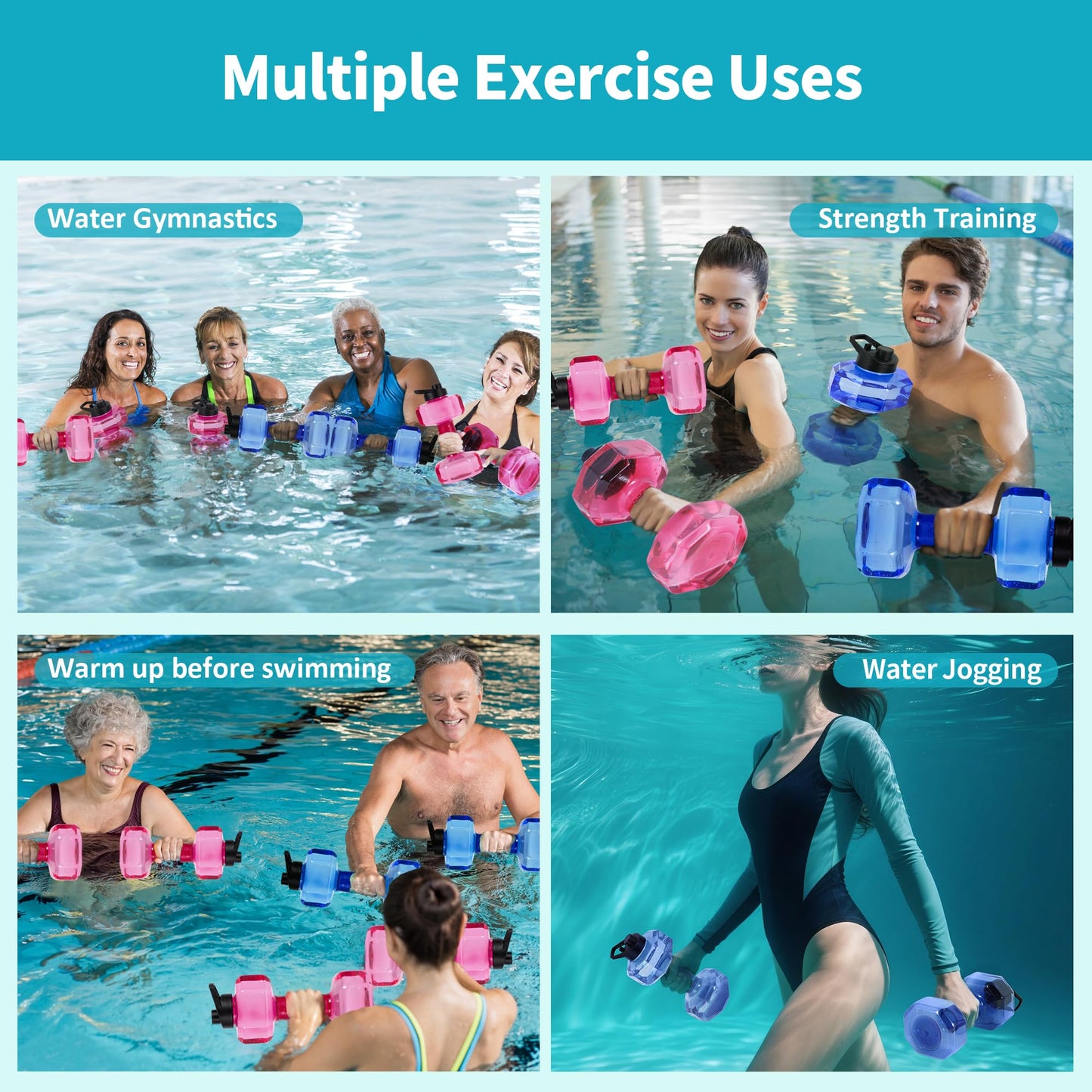 Water Weights for Pool Exercise Set of 2, Aquatic Exercise Dumbbells with Non-slip Handle, PE Materials Water Dumbbell Aerobics for Water Aerobics Weight Loss (Pink)