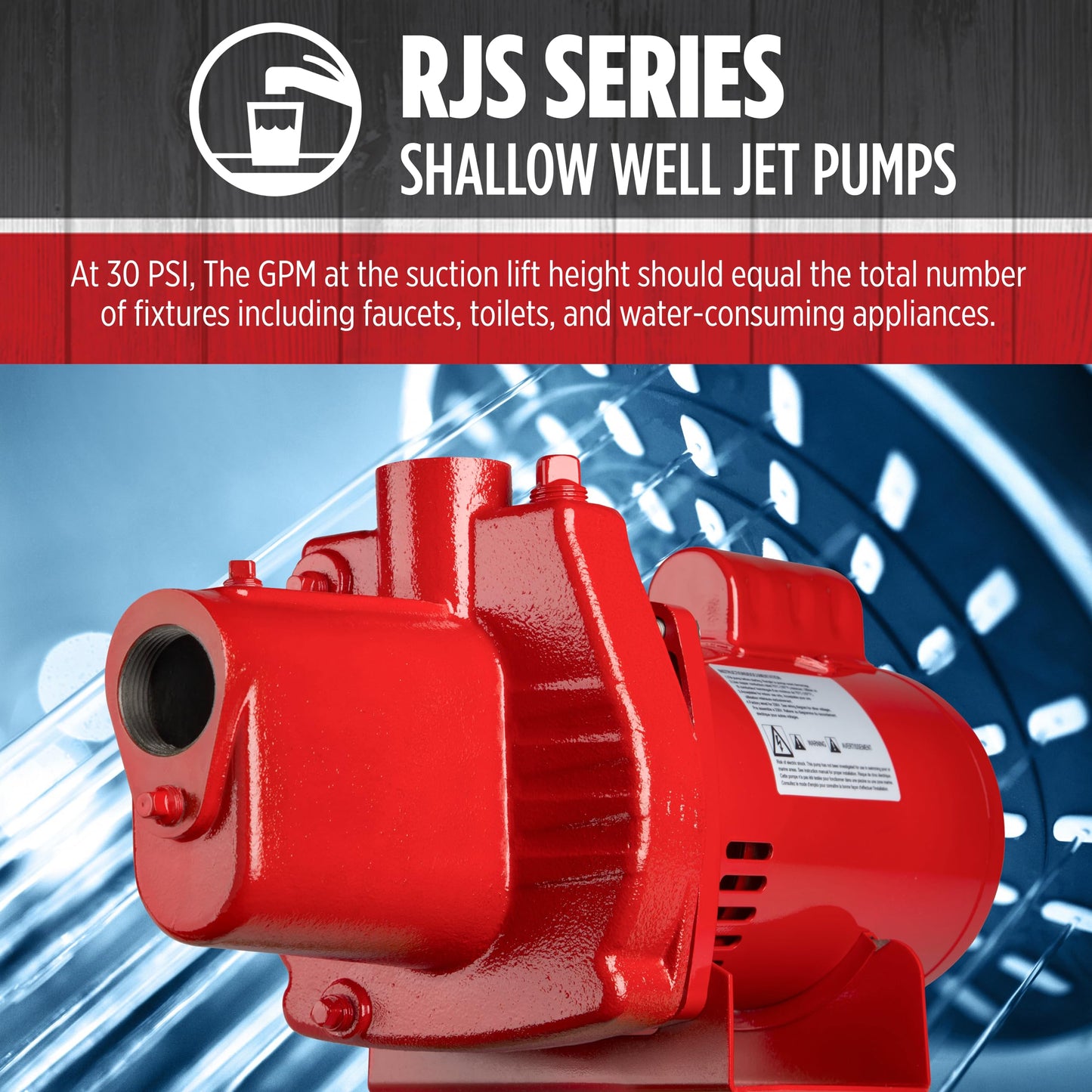 Red Lion RJS-100-PREM 1 HP, 23 GPM, 115/230 Volt, Premium Cast Iron Shallow Well Jet Pump, Red, 602208