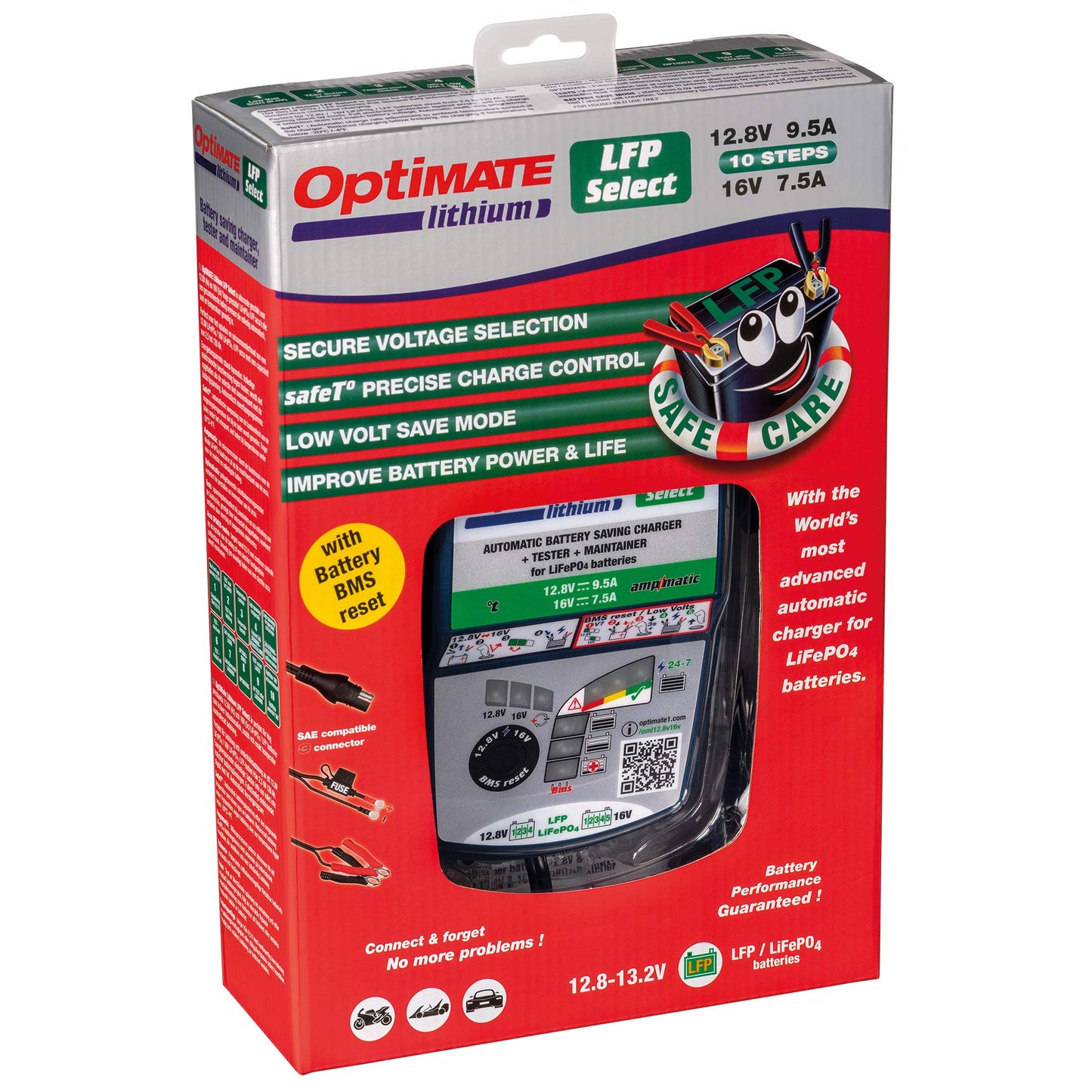 Optimate Lithium 4s 9.5A / 5s 7.5A, TM-271, 10-Step 12.8V / 16V Sealed Battery Saving Charger and maintainer