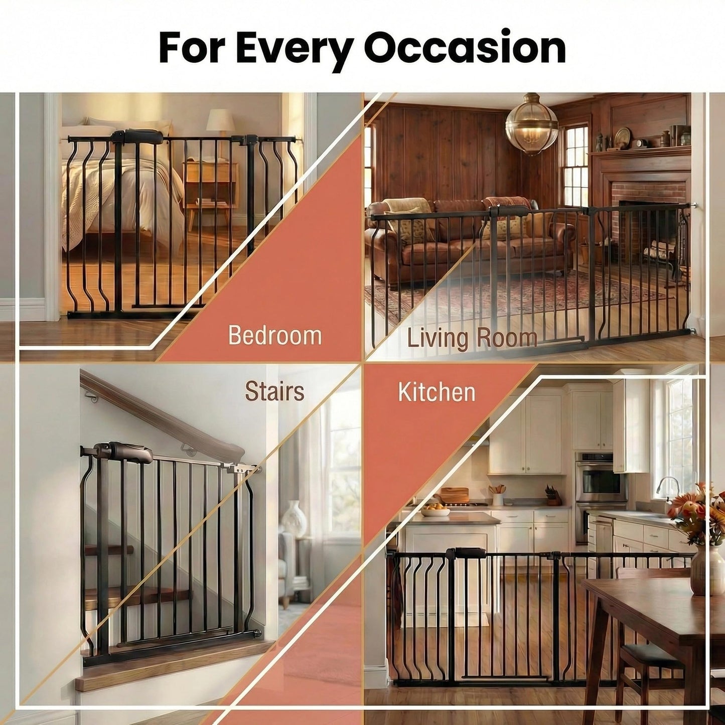 Heavy Duty Baby & Pet Safety Gate - Extra Wide 76.4-81.1 Inch, Black Metal, Pressure Mounted, Walk-Through