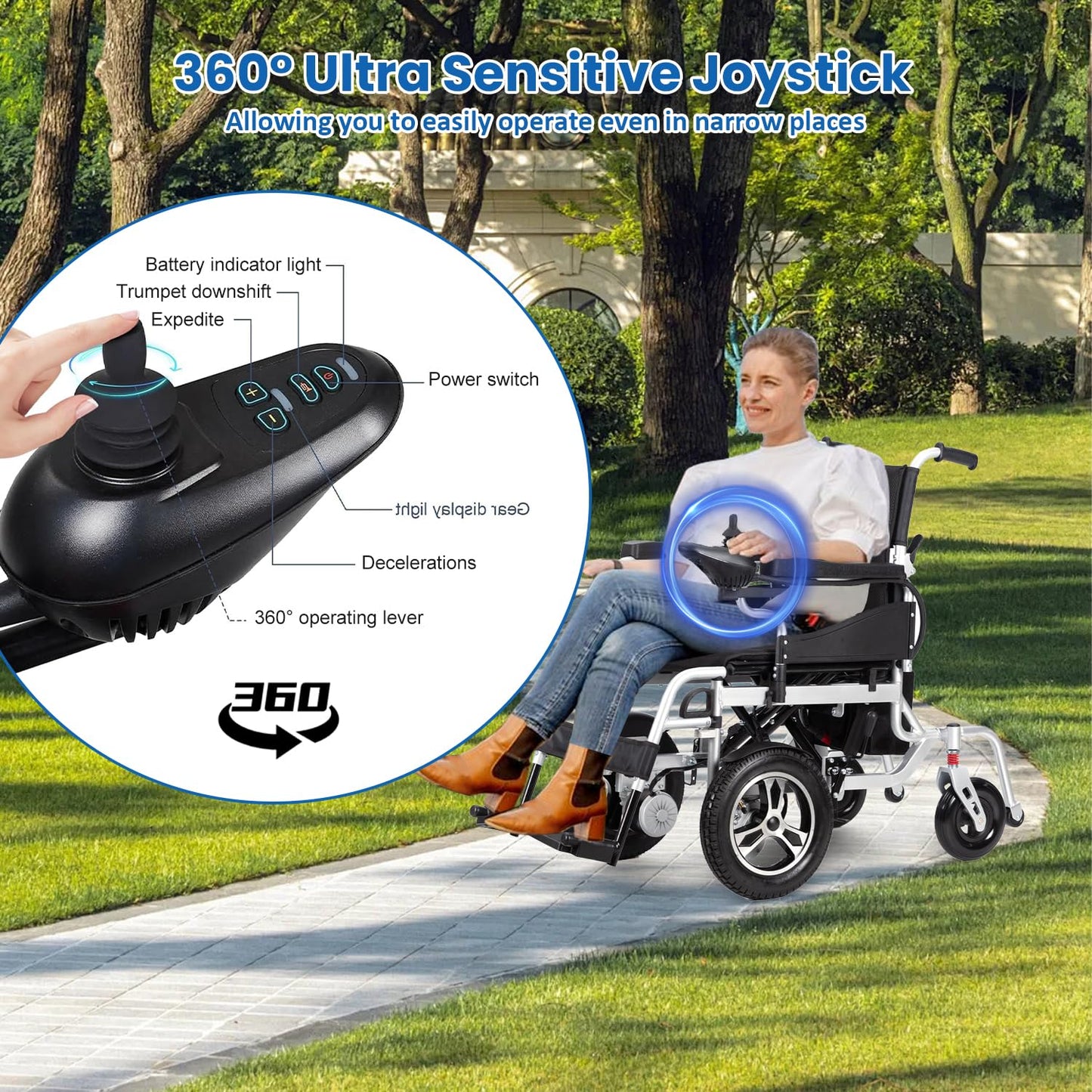 Lightweight Electric Wheelchair,Foldable Power Wheelchairs for Adults,500W All Terrain Motorized Wheelchair,Portable Intelligent Mobility Wheechair for Seniors,Airline Approved Travel Wheelchairs