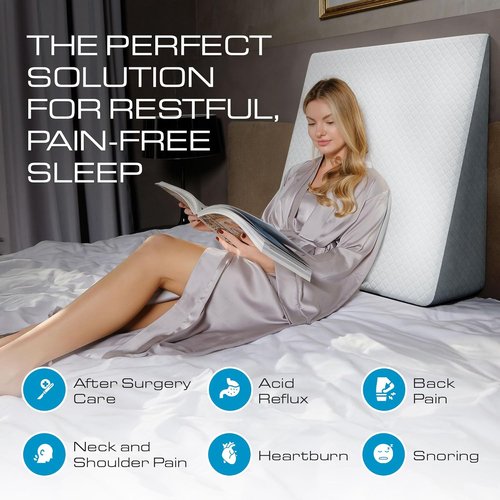 Kolbs Extra Wide Bed Wedge Pillow - Sleep Apnea & Acid Reflux Relief | Chic Jacquard Cover (7.5" Height)