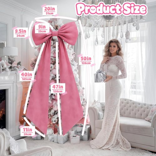 **Big Pink Bow Decor - 50x20 Inch Velvet Coquette Birthday & Bridal Shower Wall Decoration**