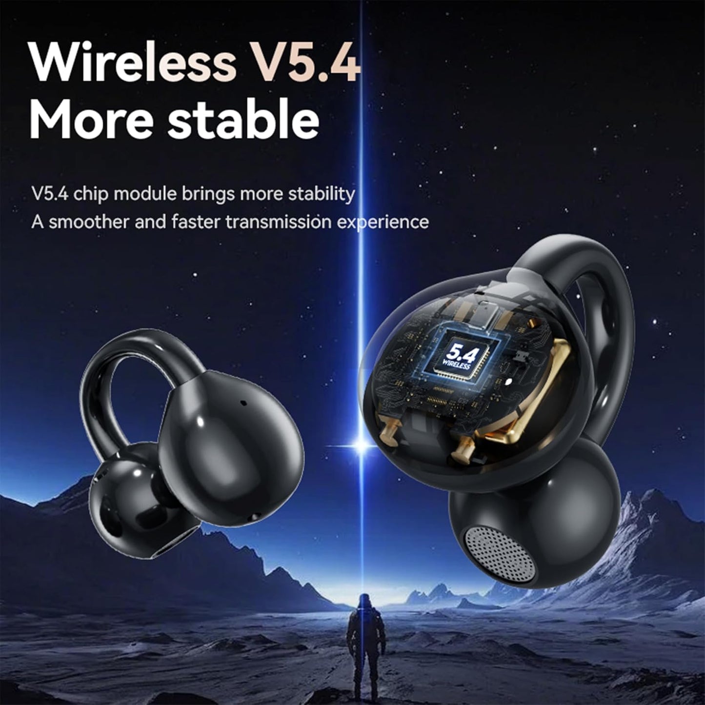 5.4 Open Ear Clip Headphones Wireless Earbuds Bluetooth Sports Earphones with Wireless LED Touch Screen Waterproof