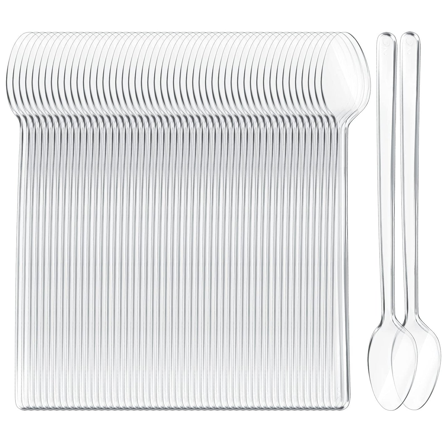 Long Handle Spoon 200 Pcs Clear Plastic Ice Cream Spoons 7.08 Inch Heavy Duty Sundae Spoons for Ice Cream Floats, Milkshakes, Tea, Stirring Cocktails and Tall Beverages