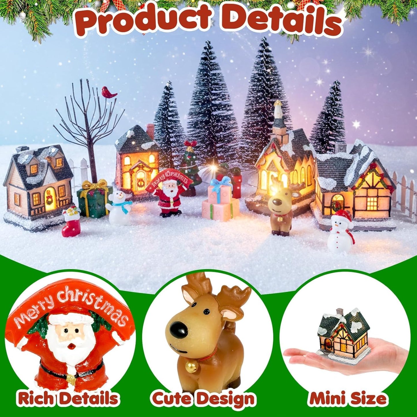 Warmtree Christmas Village Houses Set - 22 Pcs Resin Figurines with Santa, Tree & Picket Fence for Holiday Decor