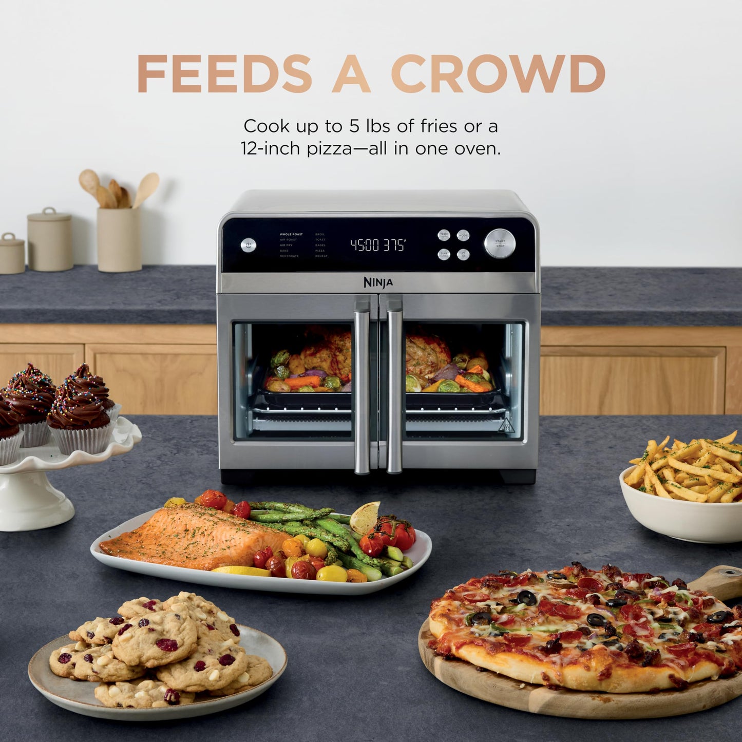 Ninja | French Door Premier Air fry Oven | 10-in-1 functions | 20.3-qt capacity | 5-qt Air Fry Basket, Sheet Pan, Wire Rack, Broil Rack | PFAS-free Cooking Surface, Dishwasher-Safe Accessories | FO101
