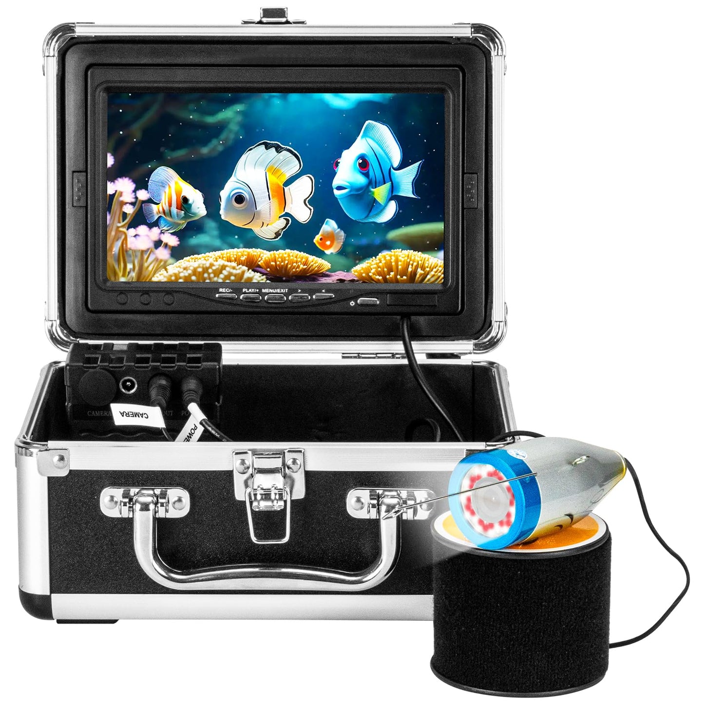 HD Underwater Fishing Camera 164FT,JQKJCAM Waterproof IP68 Fish Finder with 18 IR+18 White Lights,7‘’ 1080P DVR Monitor,4500mAh Battery,Under Water Cameras for Fishing(50M)