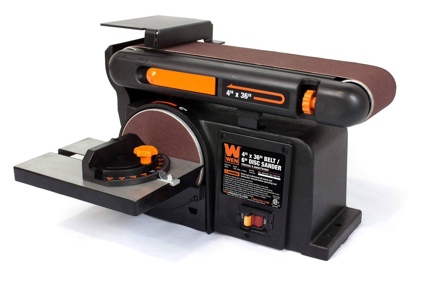 WEN Band Saw with Stand, 10-Inch, 3.5-Amp, Two-Speed (BA3962) & 6502T 4.3-Amp 4 x 36 in. Belt and 6 in. Disc Sander with Cast Iron Base