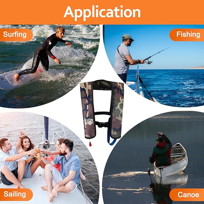 Automatic/Manual Inflatable Life Jacket| Inflatable PFD Kayak Vest Adult| Life Vest for Adults| Outdoor Water Sports| Supports up to 330 lbs|33g of Carbon Dioxide Cylinder