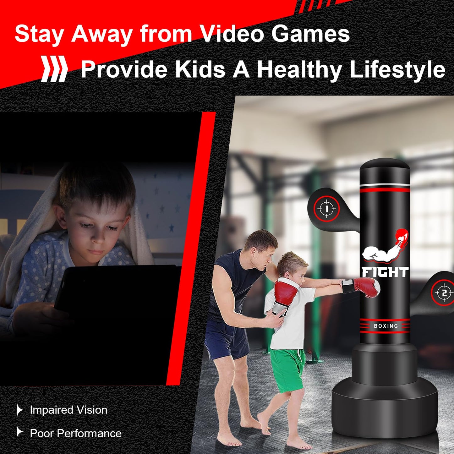 Upgraded Heavy Freestanding Punching Bag for Adults Teens, 70” Standing Punching Bag with Gloves, Pump and Jump Rope, Boxing Reflex Ball, Women Men Kickboxing Bags for Training MMA Fitness Home Gym