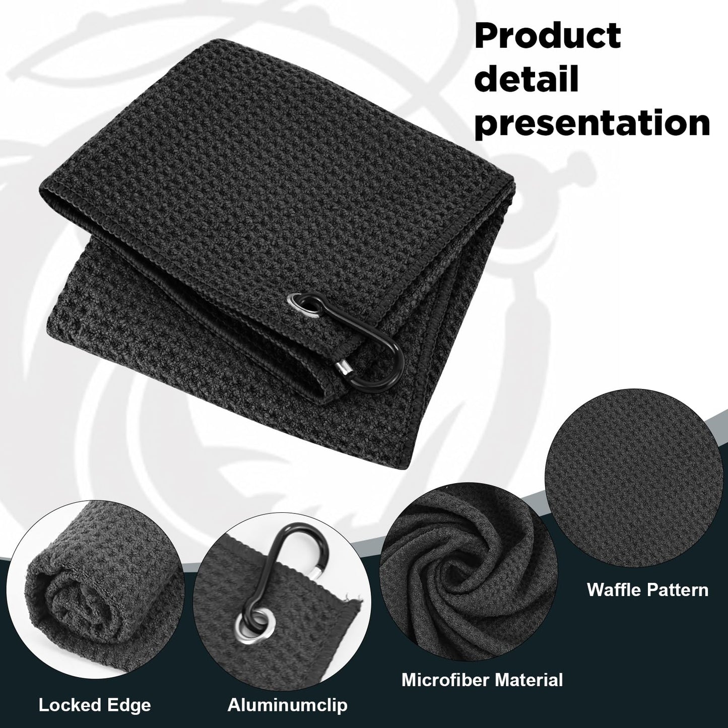 Puomue 3 Pack Microfiber Fishing Towels with Clip, 16" X 16", Waffle Pattern for Effective Cleaning of Fishing Gears or Dirty Hands, Perfect for Camping Towels and Hiking Towles