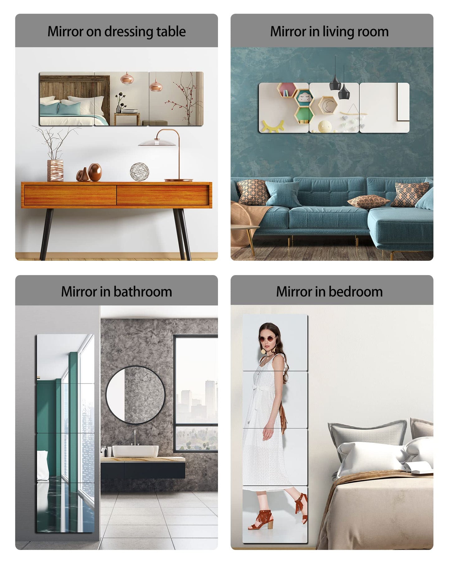 Unbreakable Acrylic Mirror Non-Glass shatterproof Mirror Full Length Wall Gym for Home Mirror Frameless Home Fitness Mirrors (4pcs,12 in x12 in ), Silver