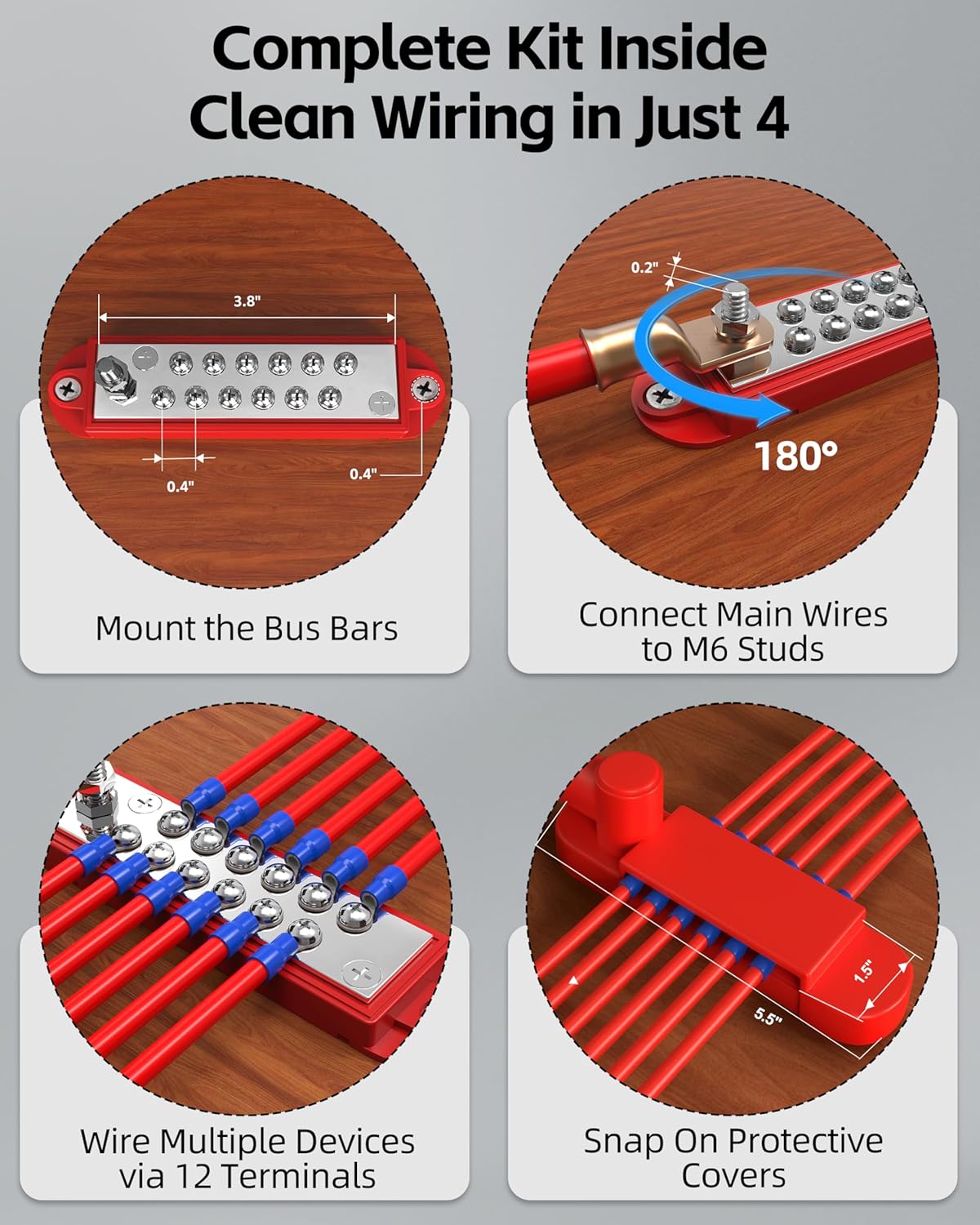 Crivon 12V 150A 1/4" 12 #8 Bus Bar Power Distribution Block: DC Battery Marine Bus Bar Terminal Block with Cover Stud