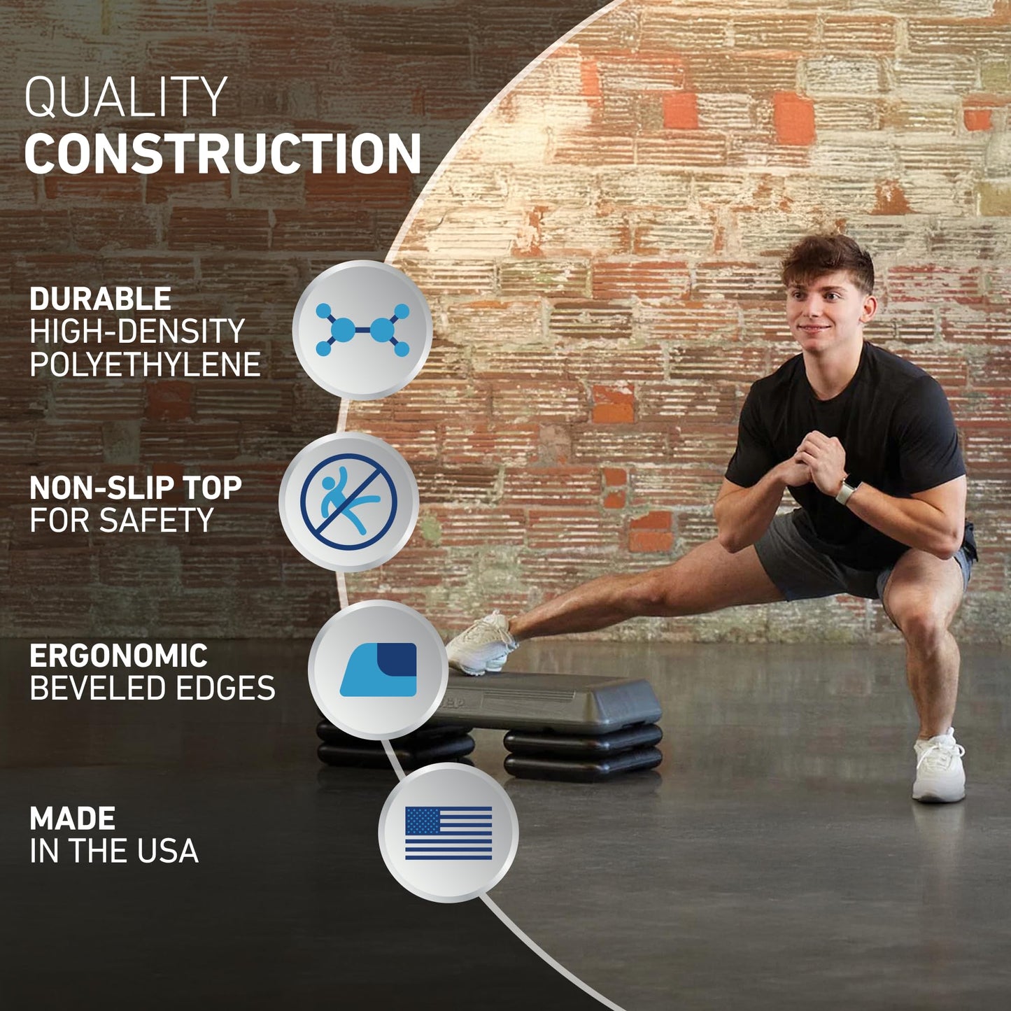 The Step (Made in USA) Original Aerobic Platform – Circuit Size Grey Aerobic Platform and Original Black Risers