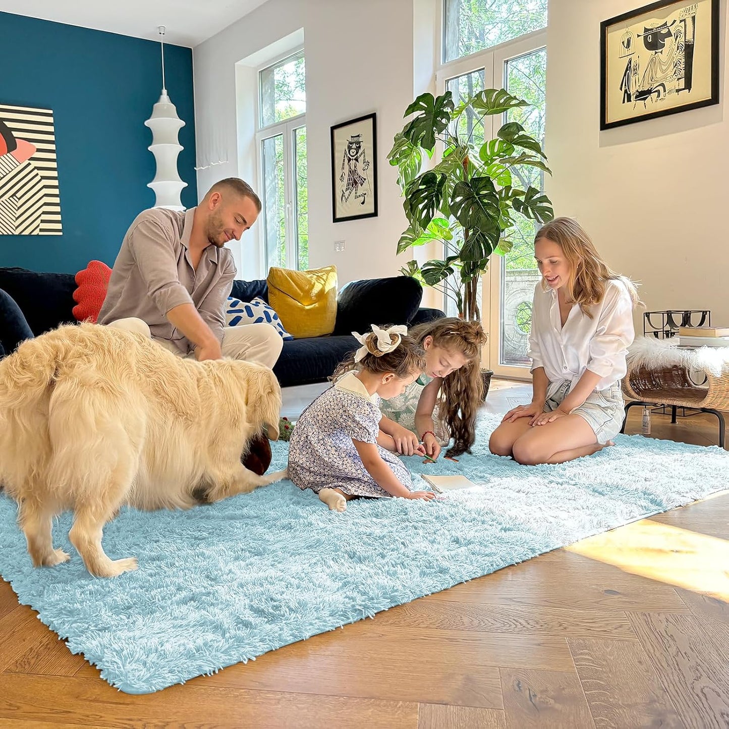 OLANLY Soft Fluffy Shaggy Runner Rugs - Machine Washable Indoor Carpet for Hallway & Bedroom | Light Blue 2x6