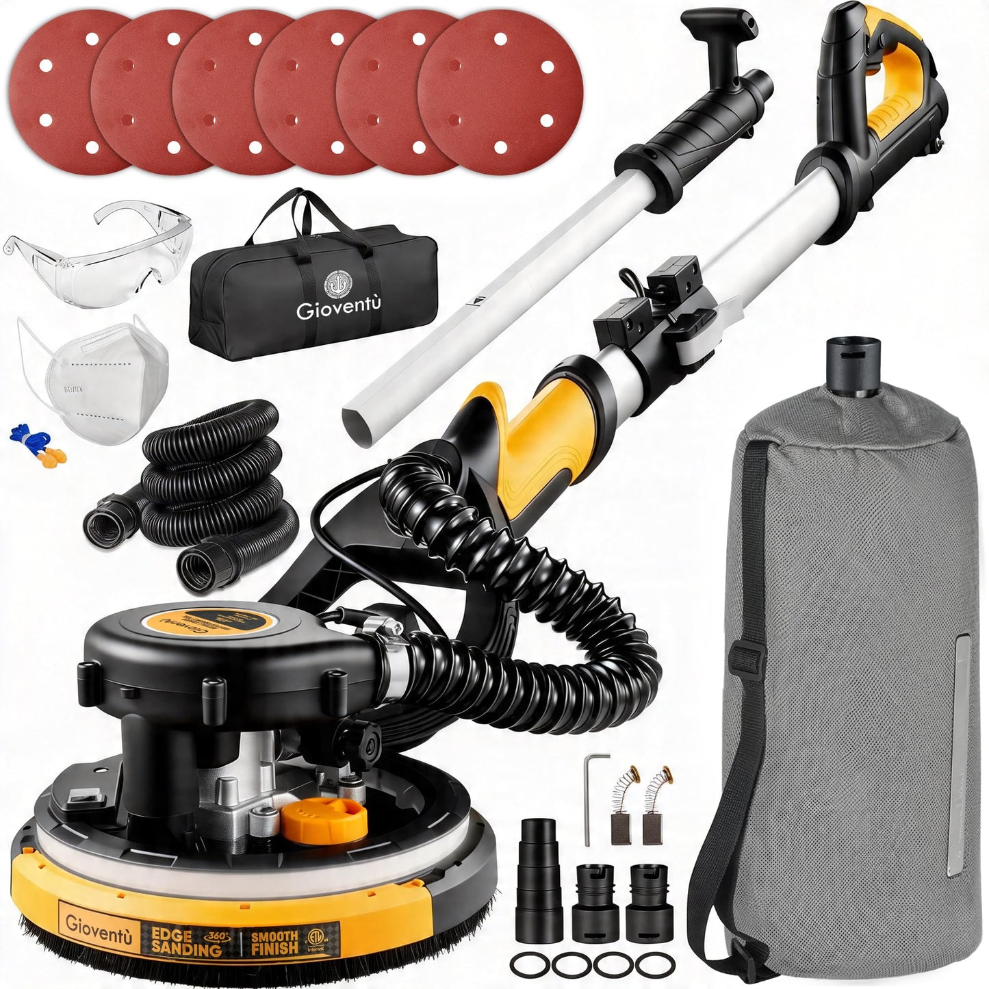 Dustless Drywall Sander with Auto Vacuum Dust Collector, 780W Foldable Electric Wall Sander, 26FT Power Cord, 7 Variable Speed 900-1800RPM, LED Light for Popcorn Ceiling, Interior Walls, Plaster