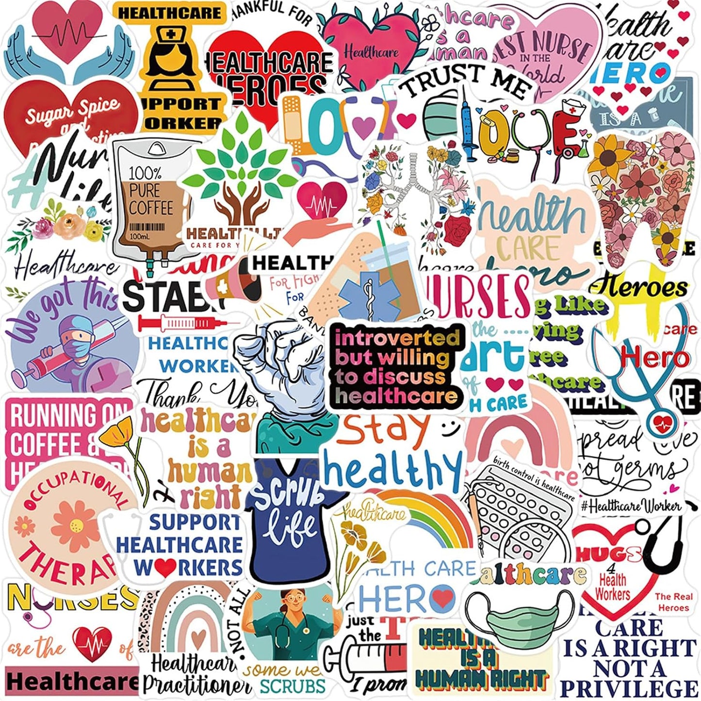 Cetagi 50 Pcs Health Care Stickers Doctor Nurse Sticker Medical Science Equipment Waterproof PVC Decal Human Body