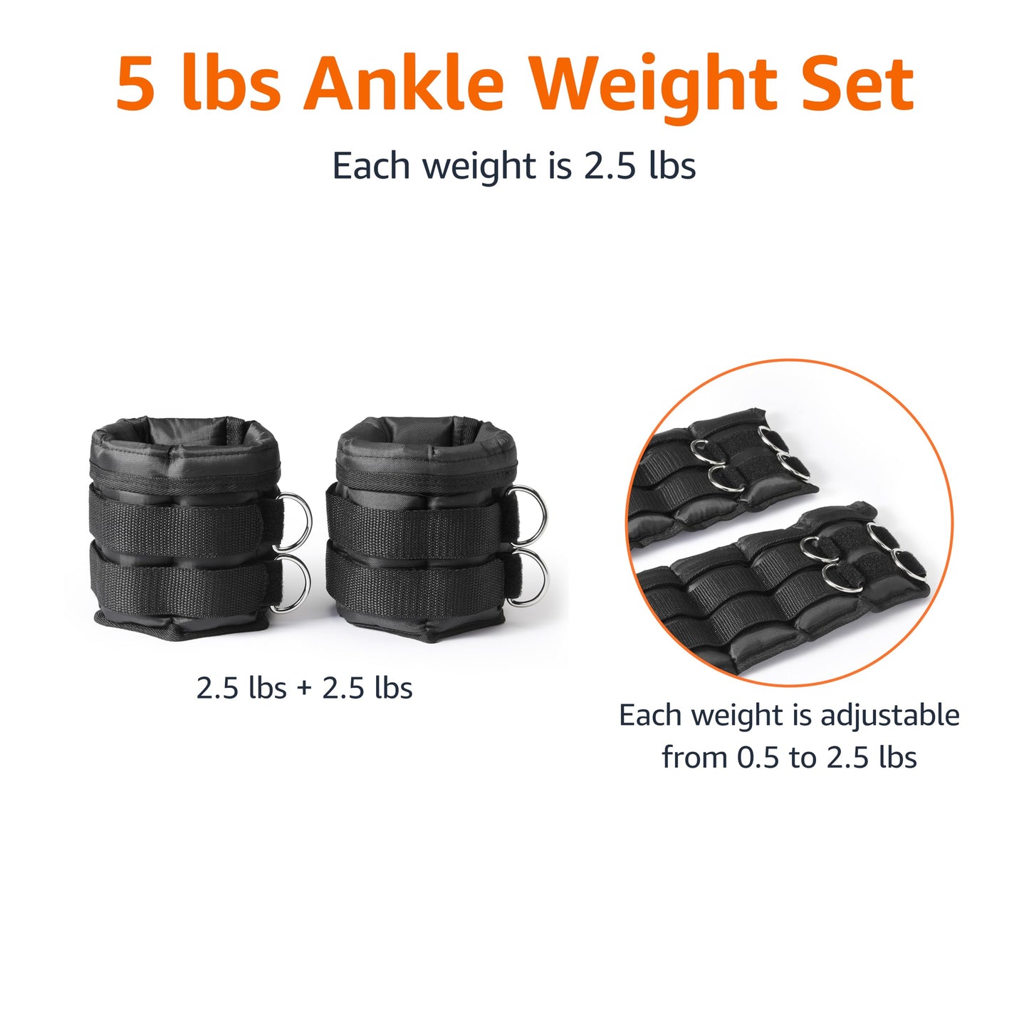 Amazon Basics Adjustable Ankle Weights for Resistance Training, 2.26 kg Set (1.13 kg Each), Black