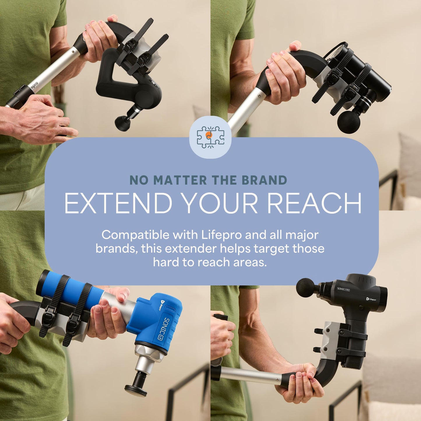 LifePro Massage Gun Holder for Back – Ergonomic Massage Gun Extension Handle – Compatible with All Major Brands - Portable, Lightweight, Targets Hard-to-Reach Areas