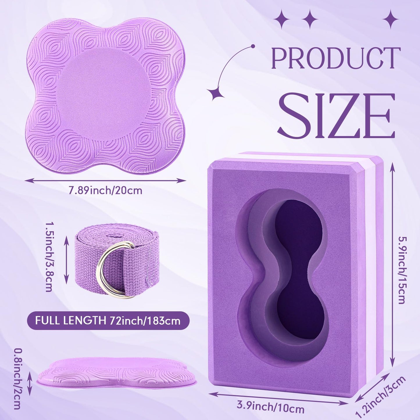 Yoga Blocks 2 Pack for Wrist Relief Yoga Blocks Wrist Support Set with Knee Pads and Strap Improve Comfort and Grip, Nonslip EVA Foam Pilates Exercise Balance Stretching Accessories Meditation(Purple)