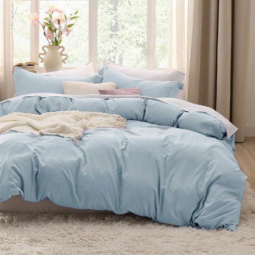 Bedsure Sky Blue Duvet Cover Set - Extra Soft 3-Piece Bedding Set, Queen Size 90x90 Inches with Zipper Closure & 2 Pillow Shams