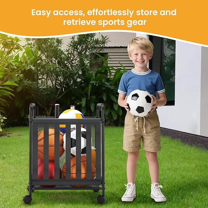 Ball Storage Bin Rolling Storage,Garage Sports Equipment Organizer,Outdoor Toy Box, Gym and Schools, Garage Organization,Can Store basketballs, Footballs and Sports Equipment.(Black)