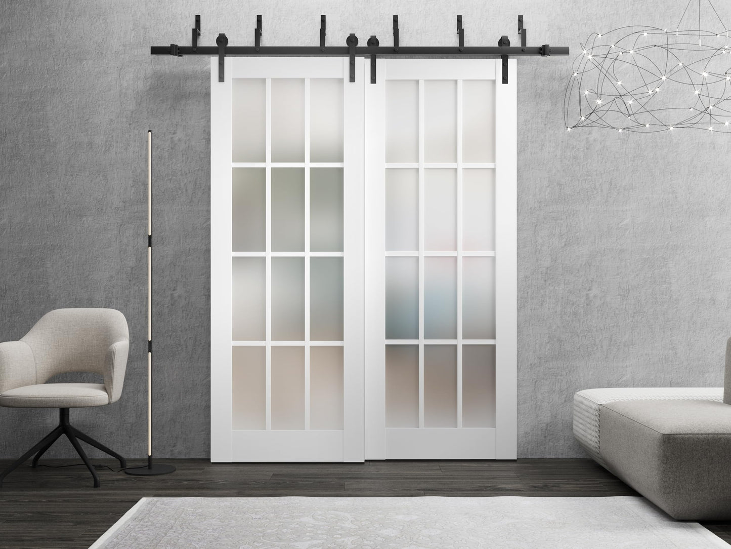 Slab Barn Door Panel Frosted Glass 12 Lites 36 x 84 inches | Felicia 3312 Matte White | Sturdy Finished Doors | Pocket Closet Sliding