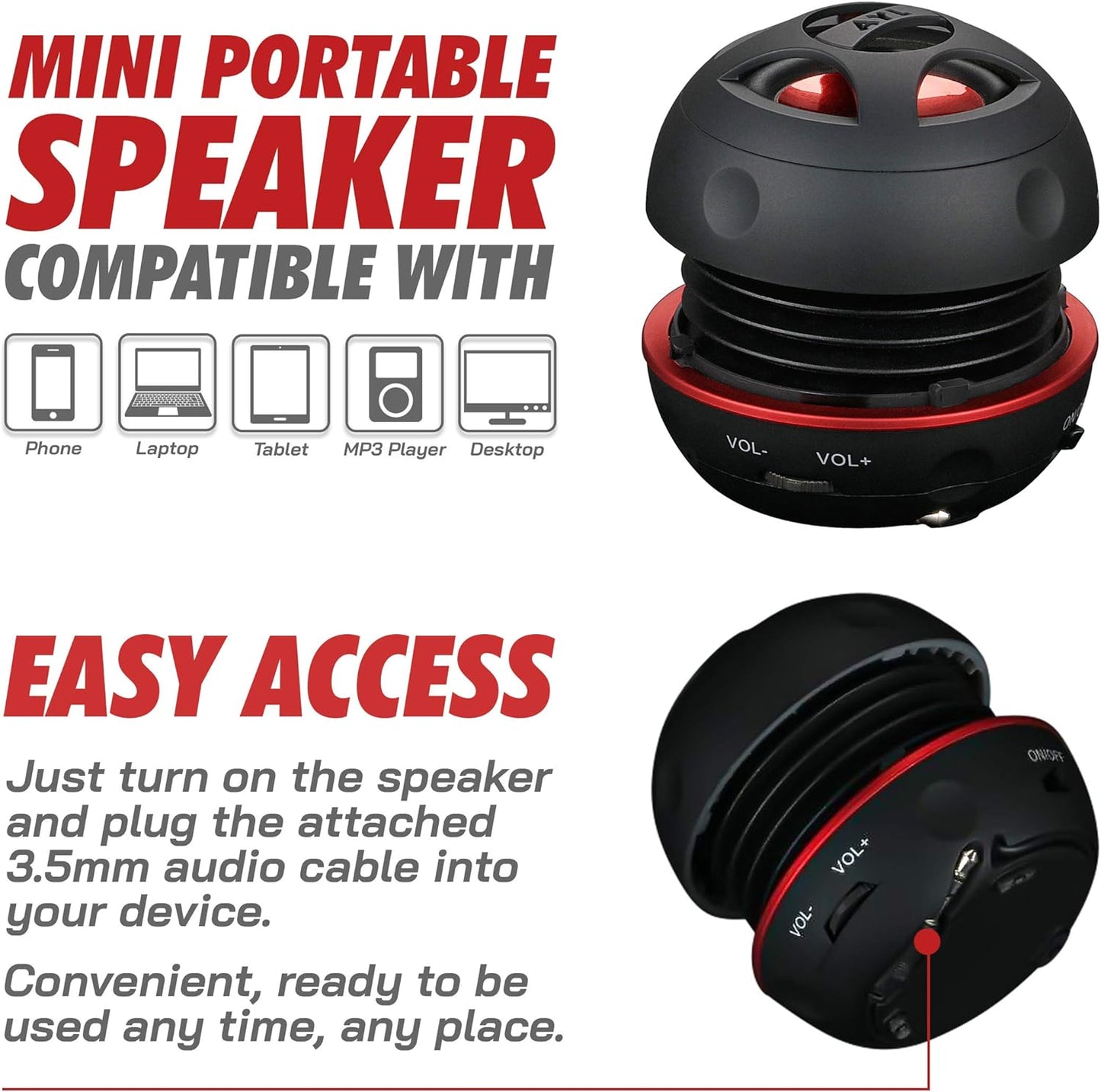 AYL MP3, 3.5mm Portable Bluetooth Speakers Mini Speaker, Ideal Beach Accessories, Unisex Gifts, Black, Perfect