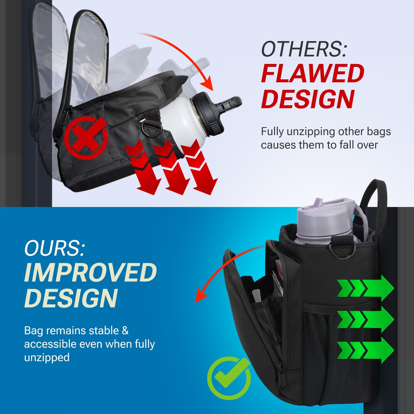 WulfPack Magnetic Gym Bag, Magnetic Bottle Bag, Water Bottle Carrier Holder with Large Phone Pockets, Large Pockets, Gym Bag, Work, and Sports (Black)