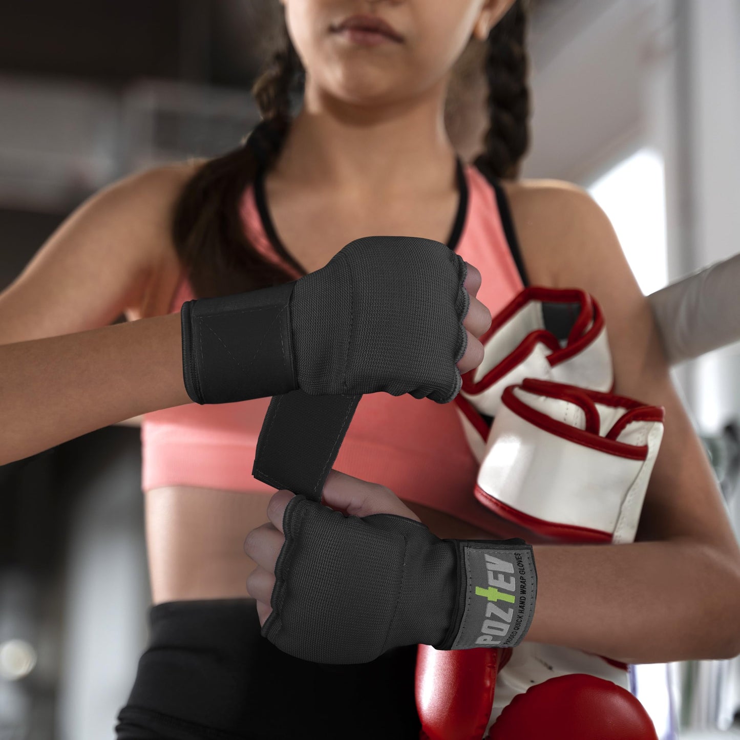 POZTEV Boxing Hand Wraps for Men & Women - Boxing Quick Wraps Inner Gloves Kickboxing Handwraps for Boxing Gloves Gear Knuckle Support Elastic Wrist Straps for Training MMA Shadowboxing (Black S/M)