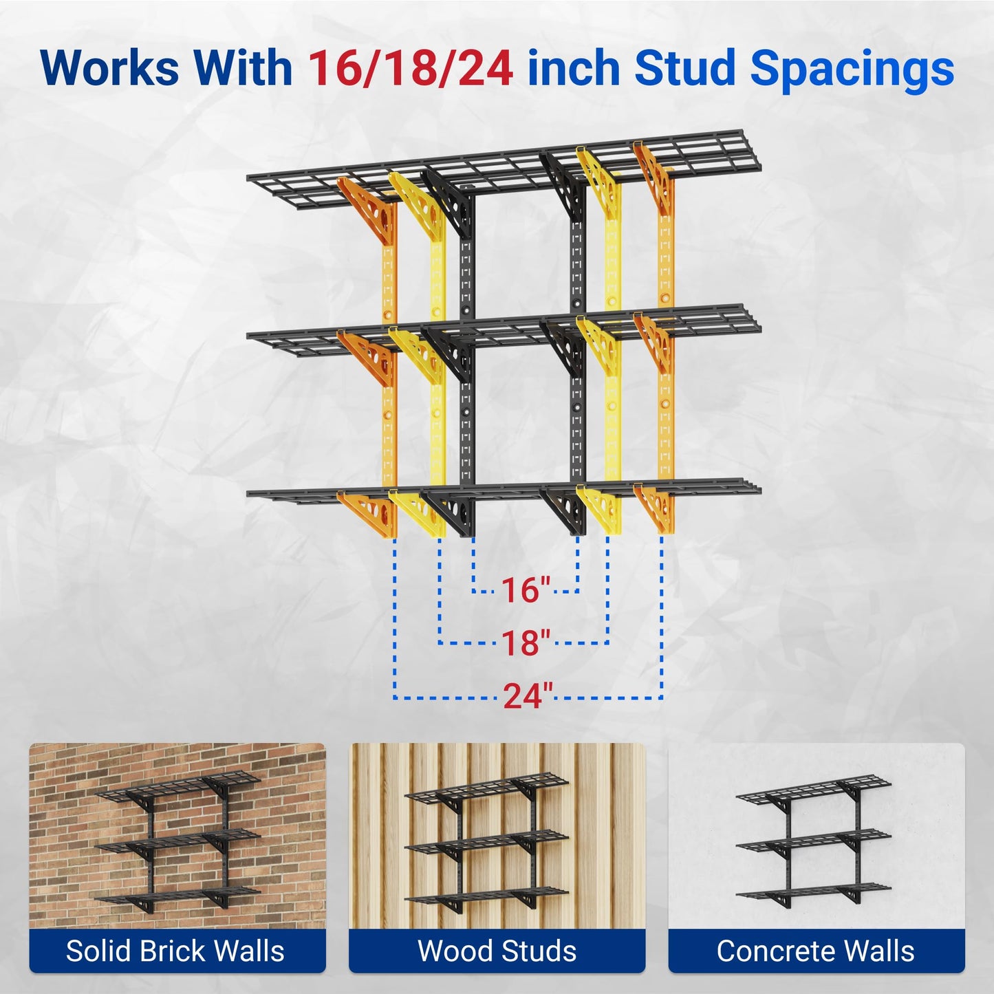 FLEXIMOUNTS 3-Tier 1x4ft Garage Storage Wall Shelving, 12x48inch per Shelf Height Adjustable Floating Shelves, Heavy Duty Wall Mounted Shelve, 600lbs Weight Capacity, Black, Classic Series