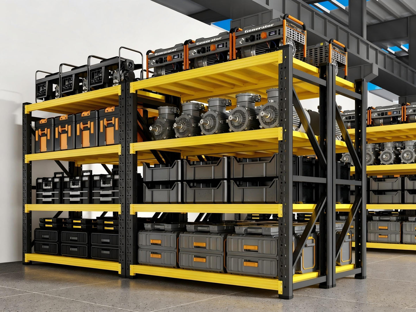 Kobito 48" W Garage Storage Shelves, 3000LBS Garage Shelving Heavy Duty Adjustable Shelving Unit, 4 Tier Metal Utitly Shelves Industrial Shelving for Warehouses,Basement,Black Yellow
