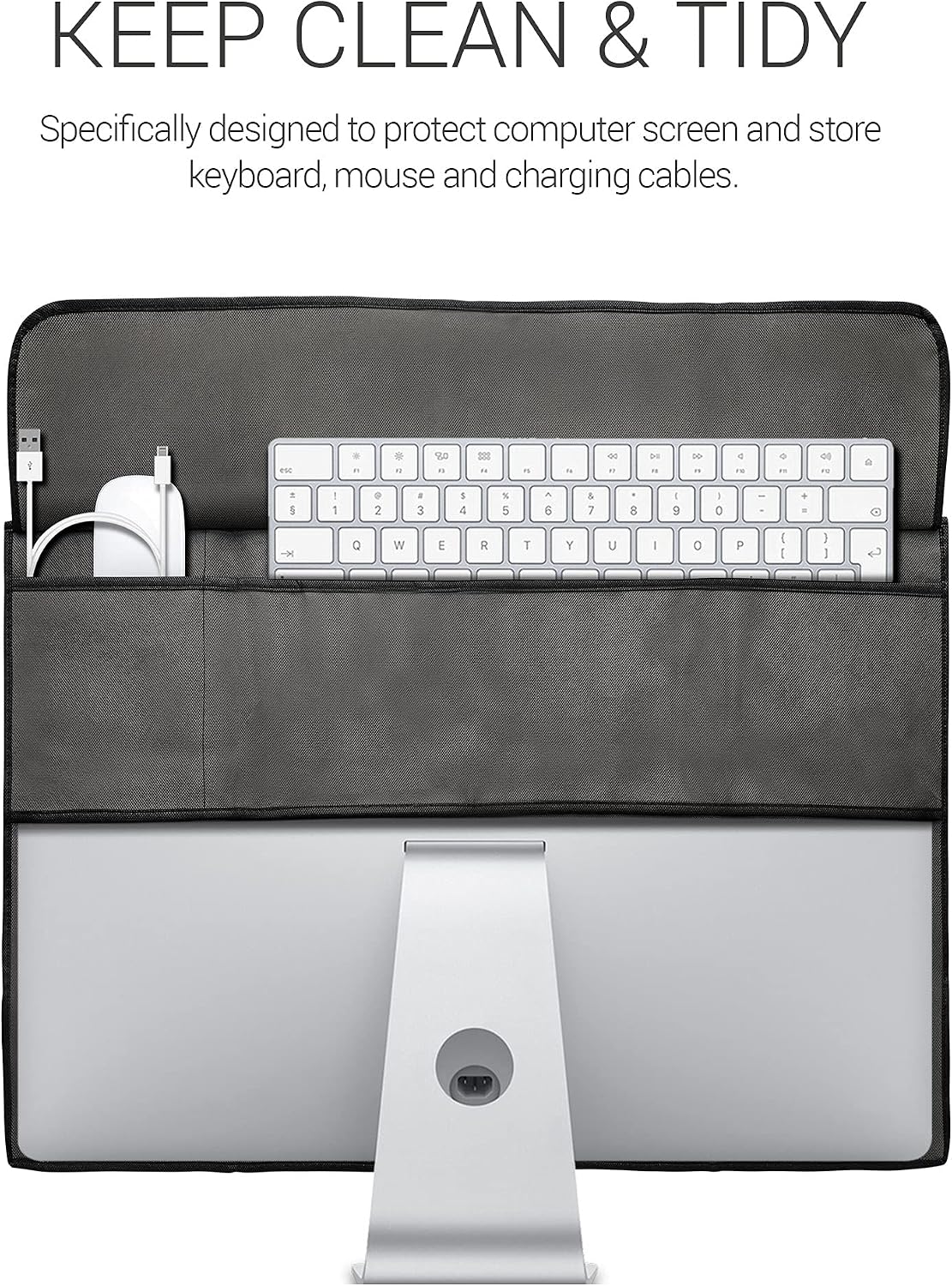 24-26" 3-IN-1 kwmobile Cover Compatible with monitor - Case with Storage for Mouse, Keyboard - Dark Grey
