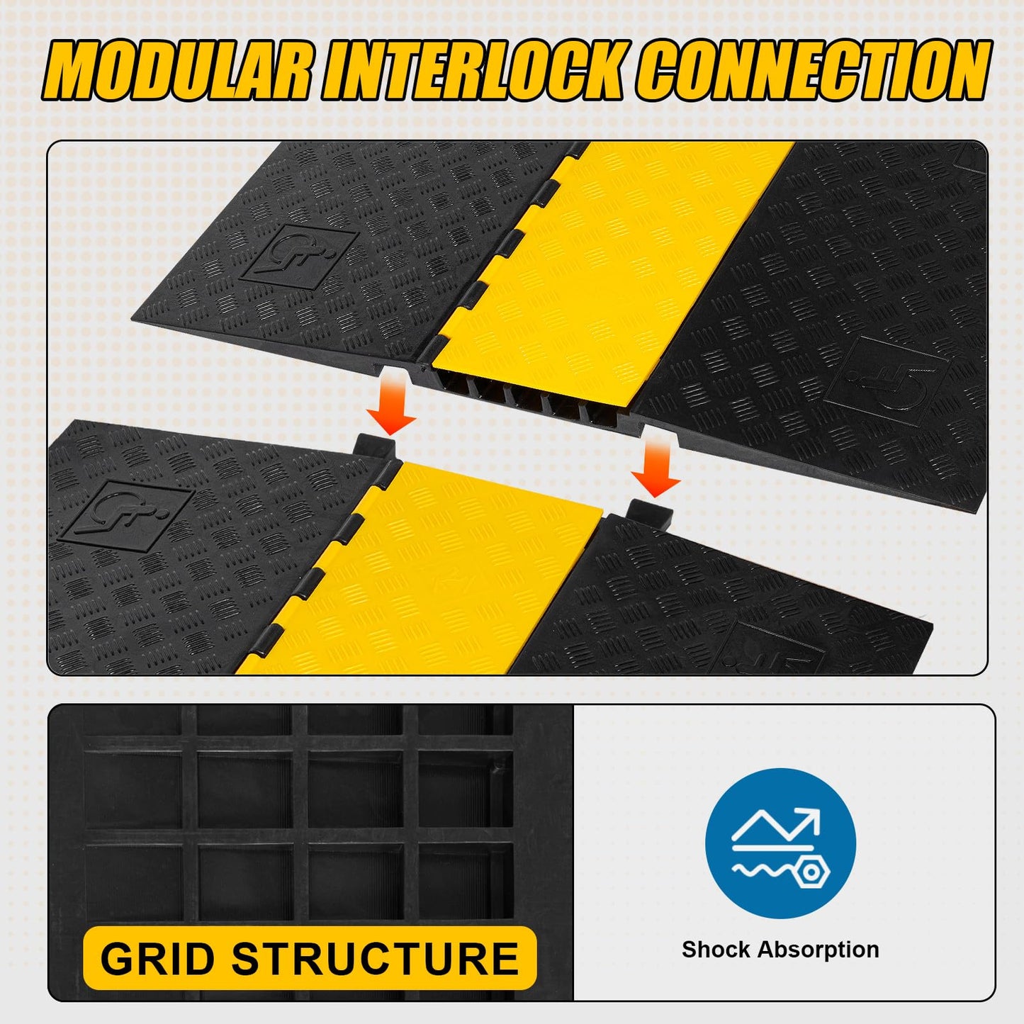 WKINGBOOM 5 Channel Rubber Cable Protector Ramp, ADA Compiant Low Profile Drive Over Cable Protector, Wire Cord Cover Ramp for Wheelchiar, Walker, Gait Trainer, Rollator, Scooter, Low Vehicles