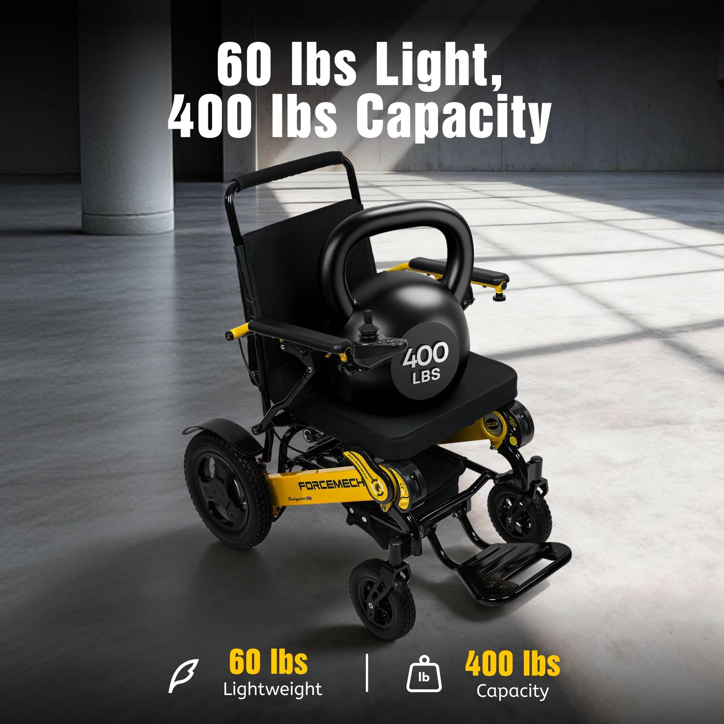 Forcemech All Terrain Electric Wheelchairs for Adults Lightweight Foldable 2026 New Model Navigator Pro - Power Motorized Wheelchair Airline Approved 18 Miles, Electric Wheelchair 400 Lbs Capacity