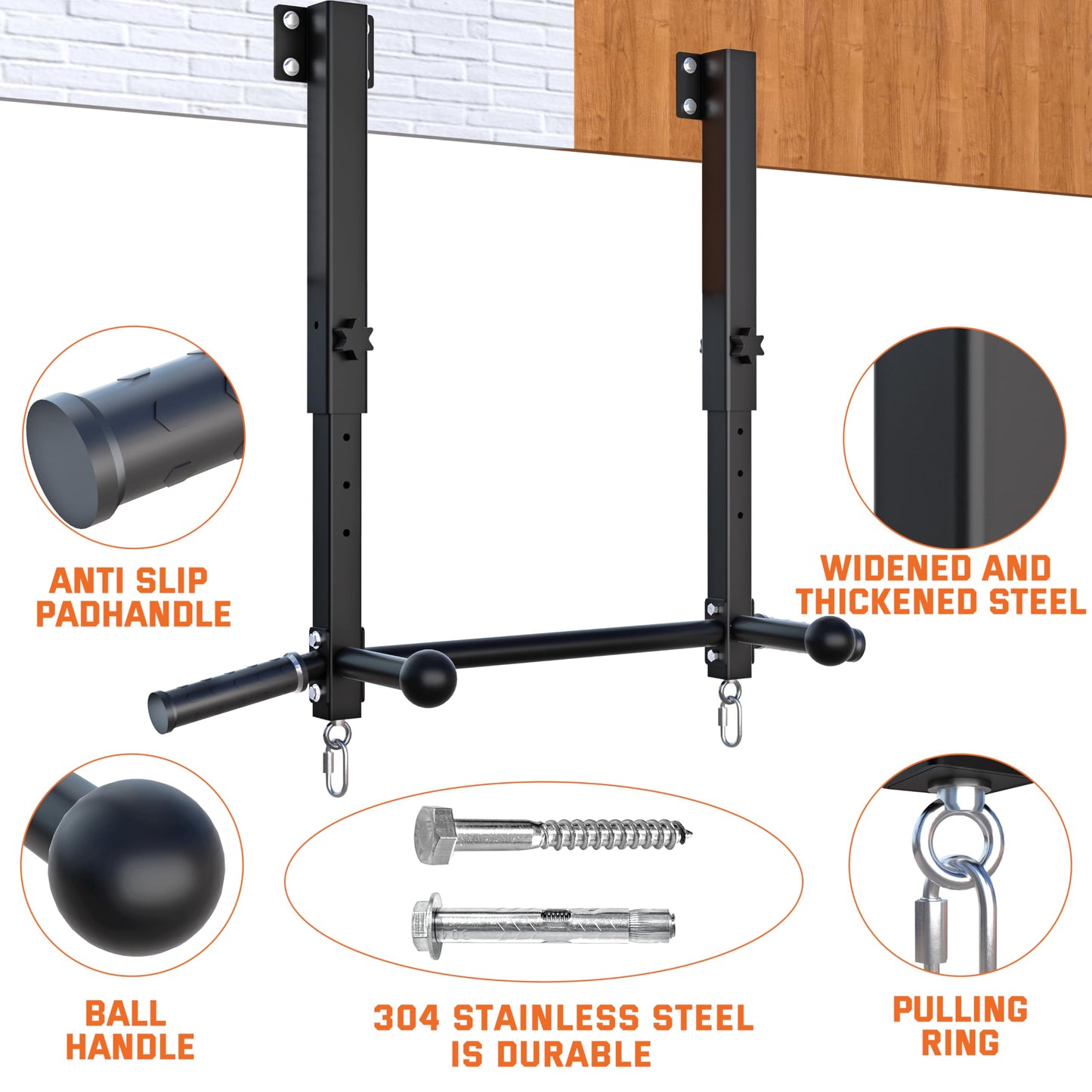 Upgraded-Joist Mounted Pull Up Bar, 800 lbs Heavy Duty Wall Mounted Chin Up Bar, Adjustable Height Pullup Bar for Garage, Basement, Backyard, Beam and Rafter Mount, Easy Installation, Ideal for Multiple Grip Options