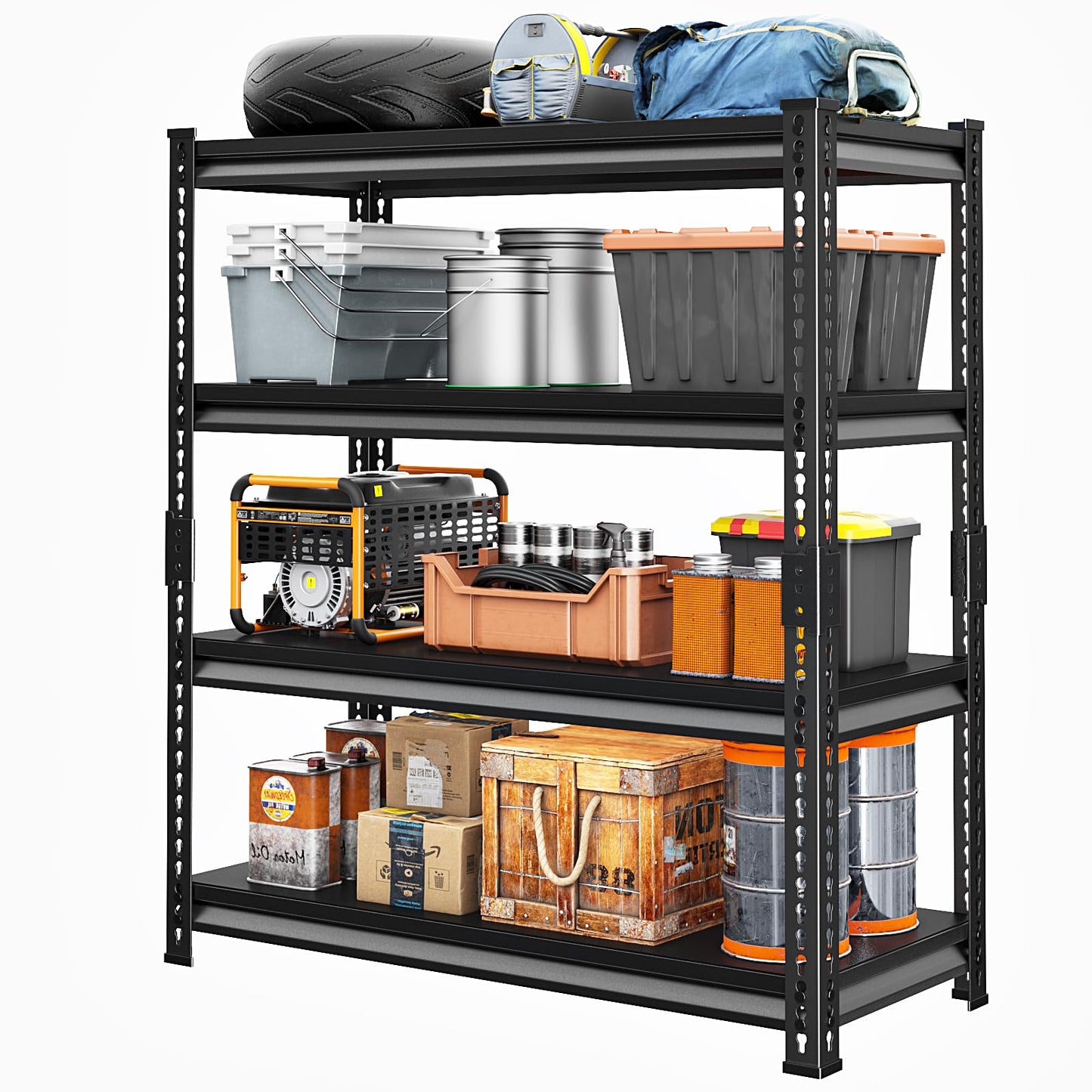 Huhaneon Utility Storage Garage Shelving - 48'' Wide 2,000 Lbs Heavy Duty 4 Tier Metal Shelves Adjustable - Freestanding Rack Units for Basement Kitchen Pantry - Black 48" W x 16" D x 72" H