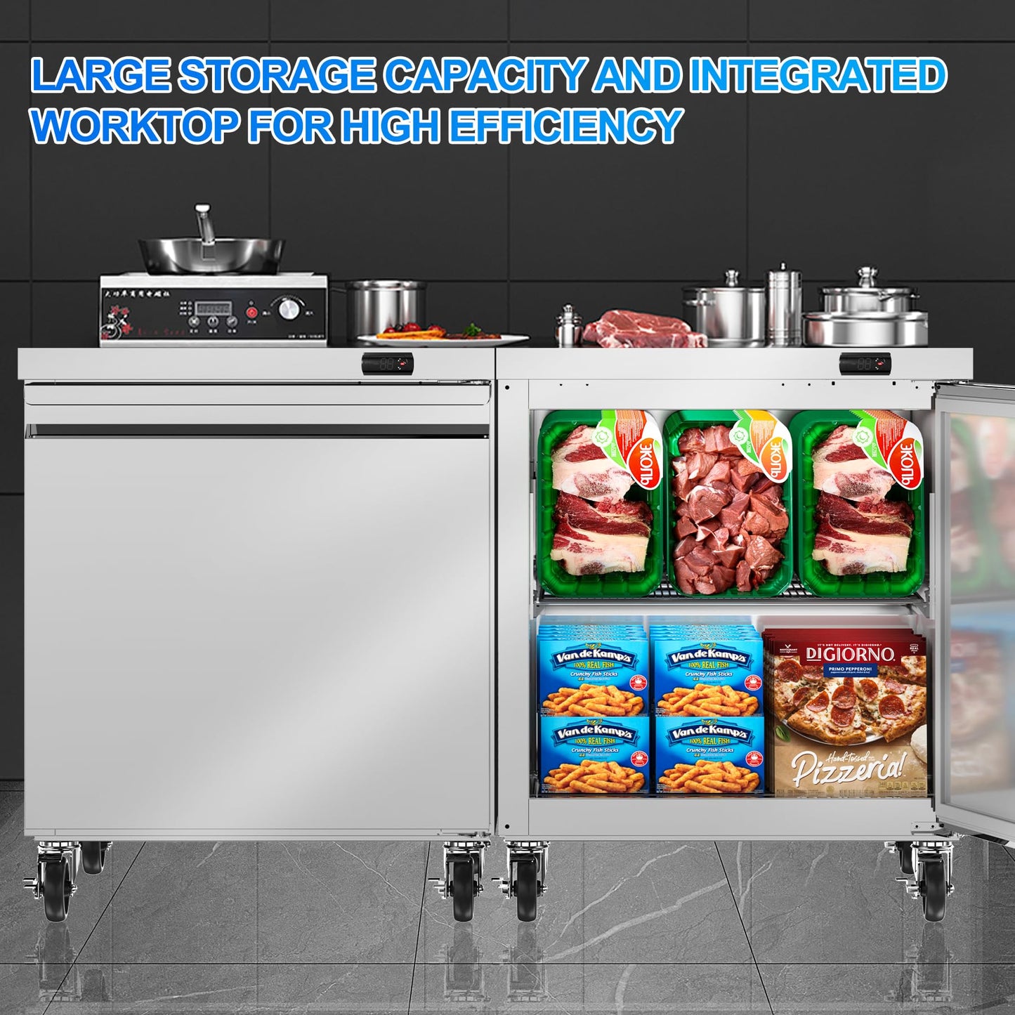 Rockitch 29" W Commercial Undercounter Freezer, 6.7 Cu.ft Stainless Steel Worktop Freezer, Single Door Fan Cooling Kitchen Fridge with Adjustable Shelves for Restaurant Food Prep, ETL Approved