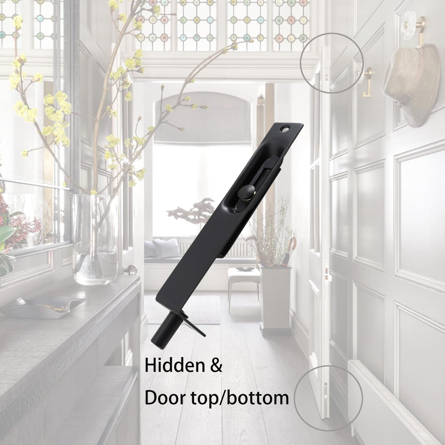 TOGU 6" Solid Stainless Steel Lever Action Flush Bolt,Concealed Security Door Lock for Composite Doors,French Doors,Wood Doors,Double Doors,Dummy Doors,Matte Black