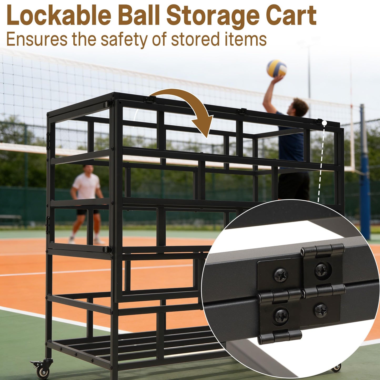 veonly Ball Storage Cart, Lockable Rolling Basketball Storage Bin & Organizer with Wheels, Secure Sports Exercise Ball Cart Holder for Gym, School, Club, Indoor Outdoor Use