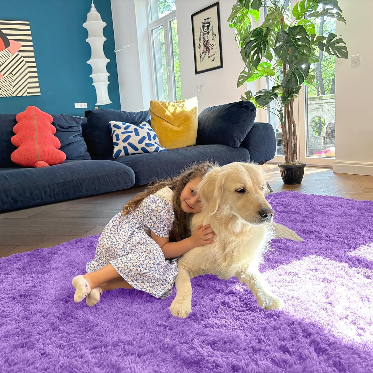 OLANLY 2x5 Machine Washable Runner Rug - Soft Fluffy Shaggy Design for Bedroom & Hallway - Purple